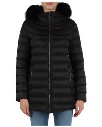 Colmar - Jassen ,Zwart ,Nylon Gewatteerde Deluxe Bontdetail Jas - Lyst