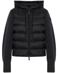 Moncler - Truien & Vesten ,Grijs ,Wol Cardigan Met Gewatteerd Voorpand - Lyst