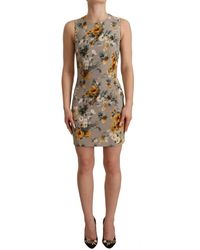Dolce & Gabbana - Graues seiden stretch blumen sheath mini kleid - Lyst