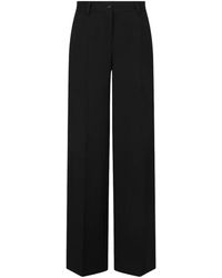 Dolce & Gabbana - Zwarte Wollen Wijde Pijp Hoge Taille Broek - Lyst