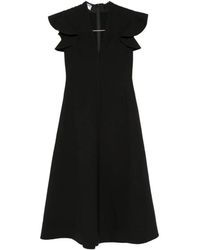 Moschino - Kleedjes ,Zwart ,Jurk Met V-Hals En Ruchesmouwen - Lyst