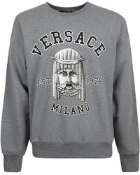 Versace - Felpa in cotone con girocollo e dettaglio logo - Lyst