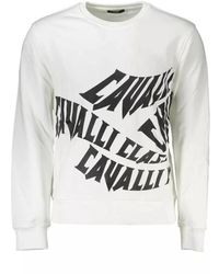 Roberto Cavalli - Hoodies & Sweatvesten ,Wit ,Katoen Elegant Wit Geborsteld Logotrui - Lyst