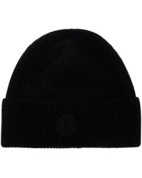 Moncler - Accessoires ,Zwart ,Wol Logo Wol Muts - Lyst
