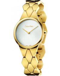 Calvin Klein - Accessoires ,Geel ,Elegant Quartz Horloge Met Witte Wijzerplaat En Roestvrijstalen Band - Lyst