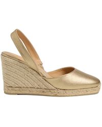 Castañer - Carissa Metallic-Leder-Espadrilles Mit Offener Ferse Und 9 Cm Keilabsatz - Lyst