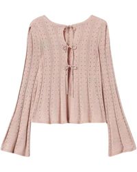 Twinset - Truien & Vesten ,Roze ,Roze Lurex Vest Met Open Patroon - Lyst