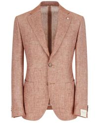 Lubiam - Jassen ,Bruin ,Katoen Katoen Linnen Blazer Baksteen Rood Regular Fit - Lyst