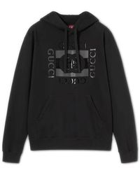 Gucci - Hoodies & Sweatvesten ,Zwart ,Katoen Katoenen Sweatshirt Met Gg Incrocio-Print - Lyst