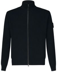 Stone Island - Blauer gerippter reißverschluss pullover - Lyst