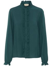 Cream - Overhemden ,Groen ,Frill Shirt Met Pofmouwen Sea Moss - Lyst