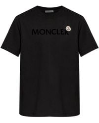 Moncler - Tops ,Zwart ,Katoen Logo Patch Katoenen T-Shirt - Lyst