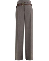 Prada - Broeken ,Grijs ,Wol Wollen Straight Broek Met Oogsluiting - Lyst