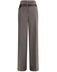 Prada - Broeken ,Grijs ,Wol Wollen Straight Broek Met Oogsluiting - Lyst