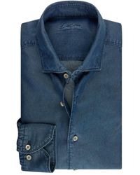 Stenströms - Overhemden ,Blauw ,Denim Slim Fit Denim Overhemd Met Cut Away Kraag - Lyst