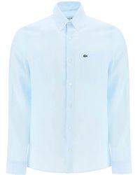 Lacoste - Camicia leggera in lino con logo patch - Lyst