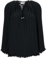 Lanvin - Blusa negra plisada con cordón - Lyst