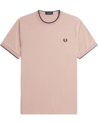 Fred Perry - Tops ,Roze ,Roze Contrast Hals Tee - Lyst