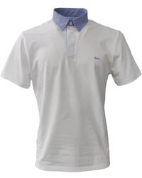 Harmont & Blaine - Harmontblaine polo bianca a manica corta in cotone con collo azzurro a camicia e logo botto ricamato azzurro - xxl - Lyst