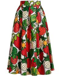 ALESSANDRO ENRIQUEZ - Rokken ,Veelkleurig ,Satijn Wijde Midi Rok Met Aardbeienprint - Lyst
