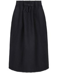 Prada - Rokken ,Blauw ,Wol Bow-Detailed Frayed-Edge Midi Rok - Lyst