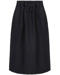 Prada - Rokken ,Blauw ,Wol Bow-Detailed Frayed-Edge Midi Rok - Lyst