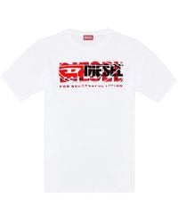DIESEL - T-shirt mit mehrlagigen logos, t-shirt mit kurzen ärmeln und lockerer passform - Lyst