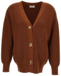 Elisabetta Franchi - Truien & Vesten ,Bruin ,Polyester Mk 01S66E2 Ribgebreide Cardigan - Lyst