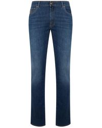 Moorer - Donkerblauwe Slim Fit Jeans Comfortabel Veelzijdig - Lyst