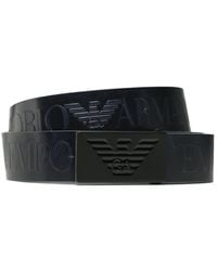 Emporio Armani - Blaues logo-gürtel mit schwarzer logo-schnalle - Lyst