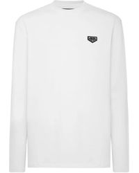 Philipp Plein - Tops ,Wit ,Katoen T-Shirt Round Neck Ls - Lyst