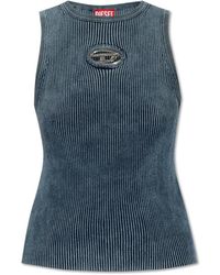 DIESEL - Tops ,Blauw ,Katoen Geribbelde Katoenen Tanktop - Lyst
