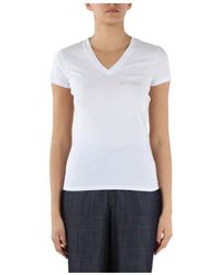 Armani Exchange - T-shirt in cotone con collo a v e logo ricamato - Lyst