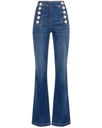 Elisabetta Franchi - Palazzo stil high-waist jeans,blaue denim palazzo jeans mit beigen knöpfen,boot-cut jeans - Lyst