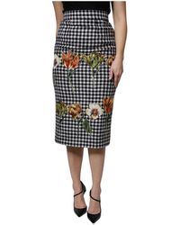 Dolce & Gabbana - Floral Bedruckter High Waist Bleistiftrock - Lyst