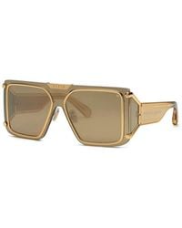 Philipp Plein - Goldene sonnenbrille mit braunen/spiegelnden goldenen gläsern - Lyst