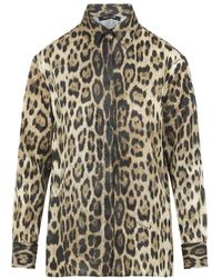 Roberto Cavalli - Overhemden ,Veelkleurig ,Polyester Jaguard Print Shirt - Lyst
