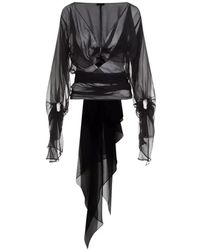 Mugler - Schwarze seidenbluse mit v-ausschnitt - Lyst