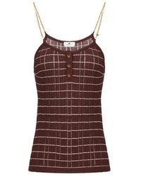 Elisabetta Franchi - Tops ,Bruin ,Katoen Gestreept Gebreid Topje Met Kettingen - Lyst