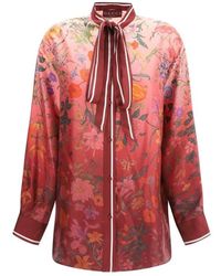 Gucci - Zijden Bloemenshirt Met Rode Bies - Lyst