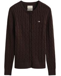 GANT - Truien & Vesten ,Bruin ,Katoen Stretch Cotton Cable Knit Cardigan - Lyst