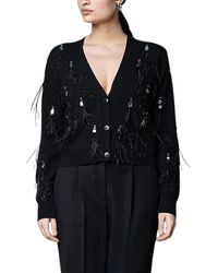 Kaos - Truien & Vesten ,Zwart ,Wol V-Hals Vest Met Versiering - Lyst