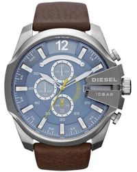 DIESEL - Accessoires ,Grijs ,Leer Mega Chief Chronograph Horloge - Lyst