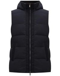 Peserico - Jassen ,Blauw ,Polyester Gilet Met Capuchon En Rits - Lyst