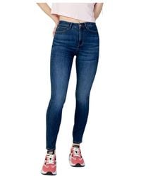 Guess - Jeans blu con zip e bottone donna - Lyst