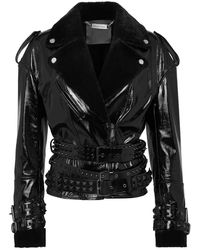 Philipp Plein - Jassen ,Zwart ,Leer Oversized Shearling & Patent Leren Jas - Lyst
