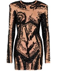 Balmain - Korte Geborduurde Jurk Met Lichaamsmotief - Lyst