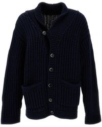 Barena - Truien & Vesten ,Blauw ,Wol Oversized Vest Met Sjaalkraag - Lyst