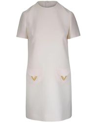 Valentino - Kleedjes ,Wol V-Logo Pocket Short Sleeve Crepe Mini Jurk - Lyst