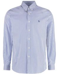 Polo Ralph Lauren - Overhemden ,Blauw ,Katoen Katoenen Overhemd Met Button-Down Kraag - Lyst